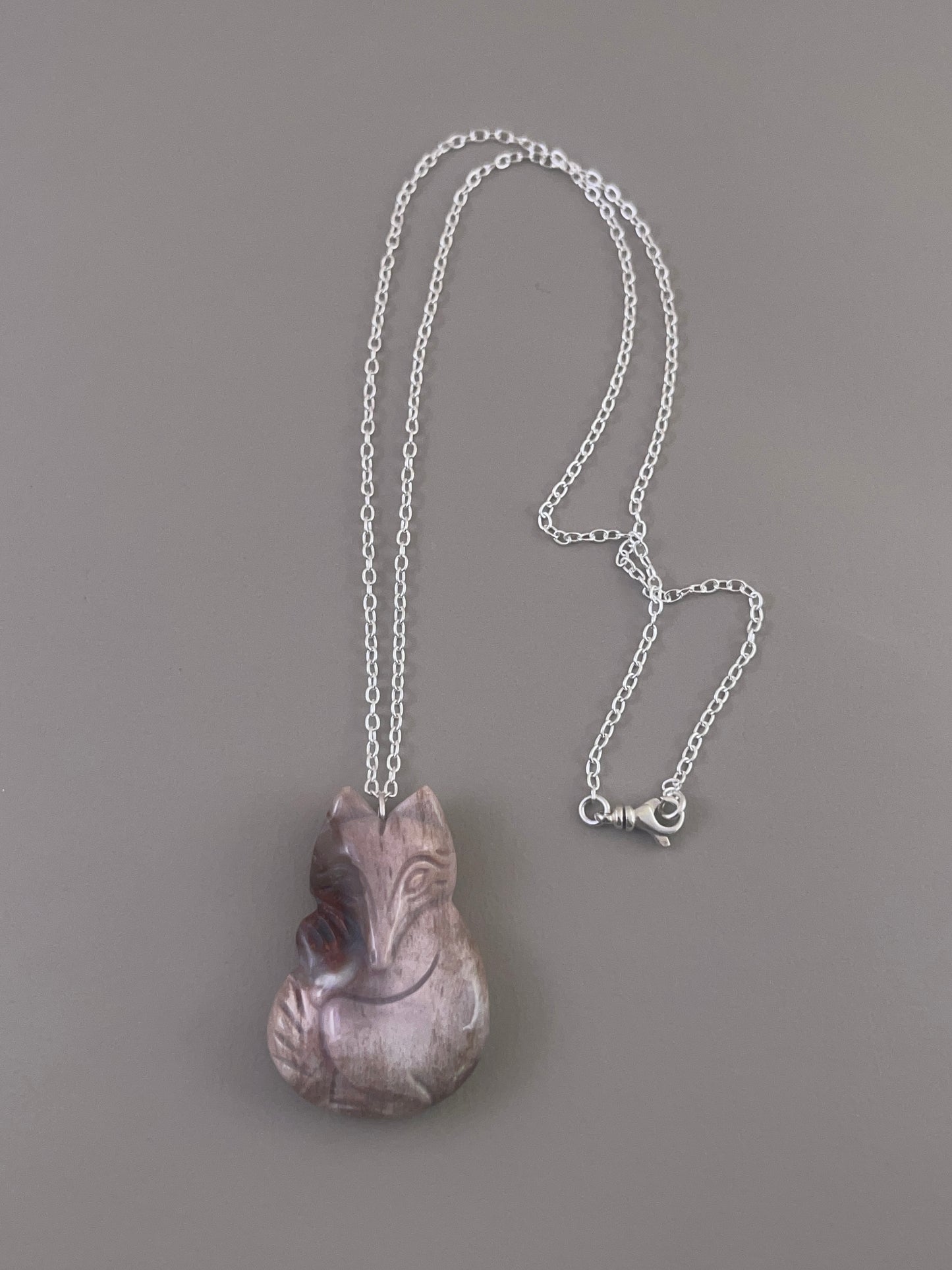 Petrified Wood Fox Necklace - Pink