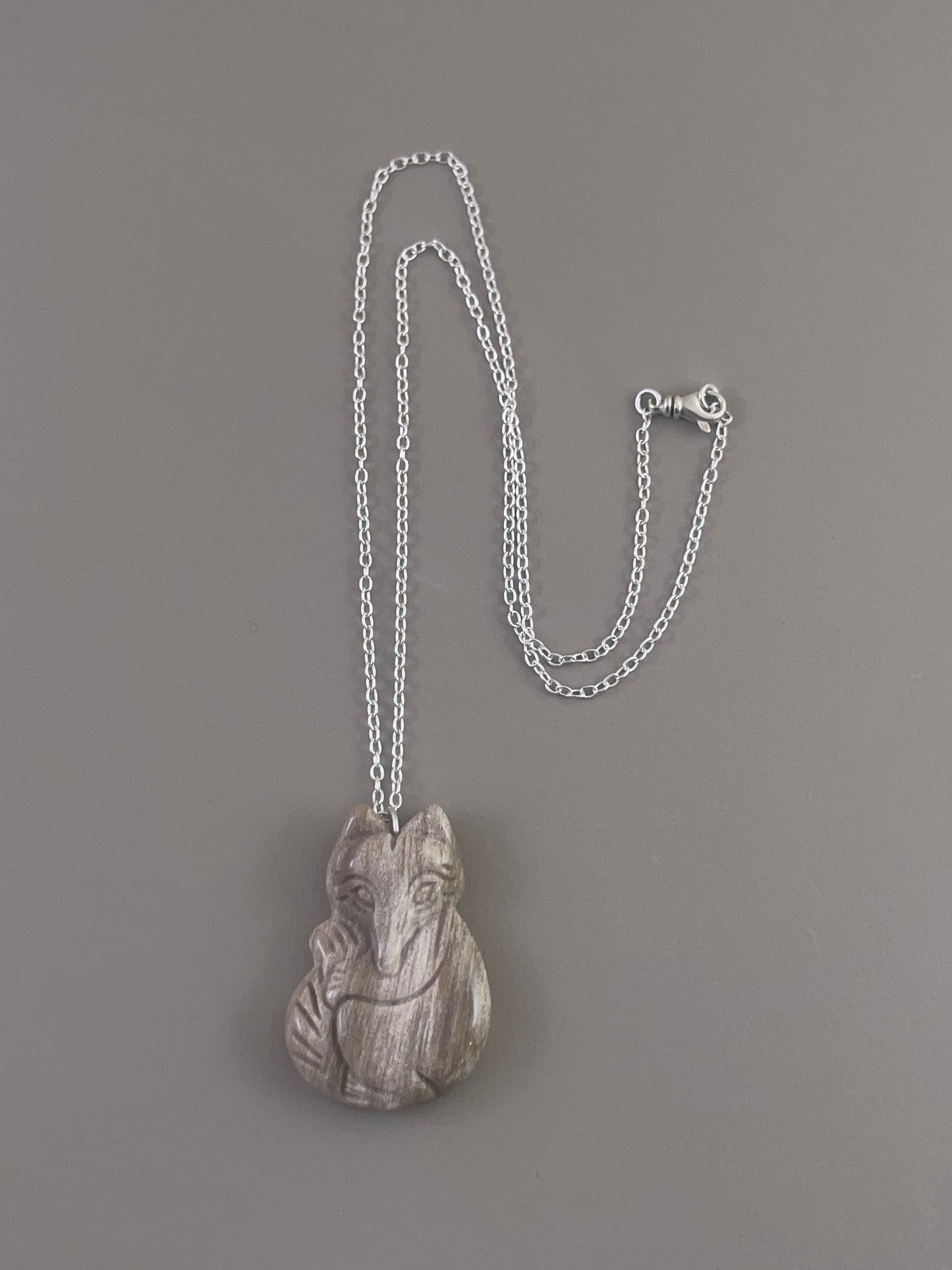 Petrified Wood Fox Necklace - Brown