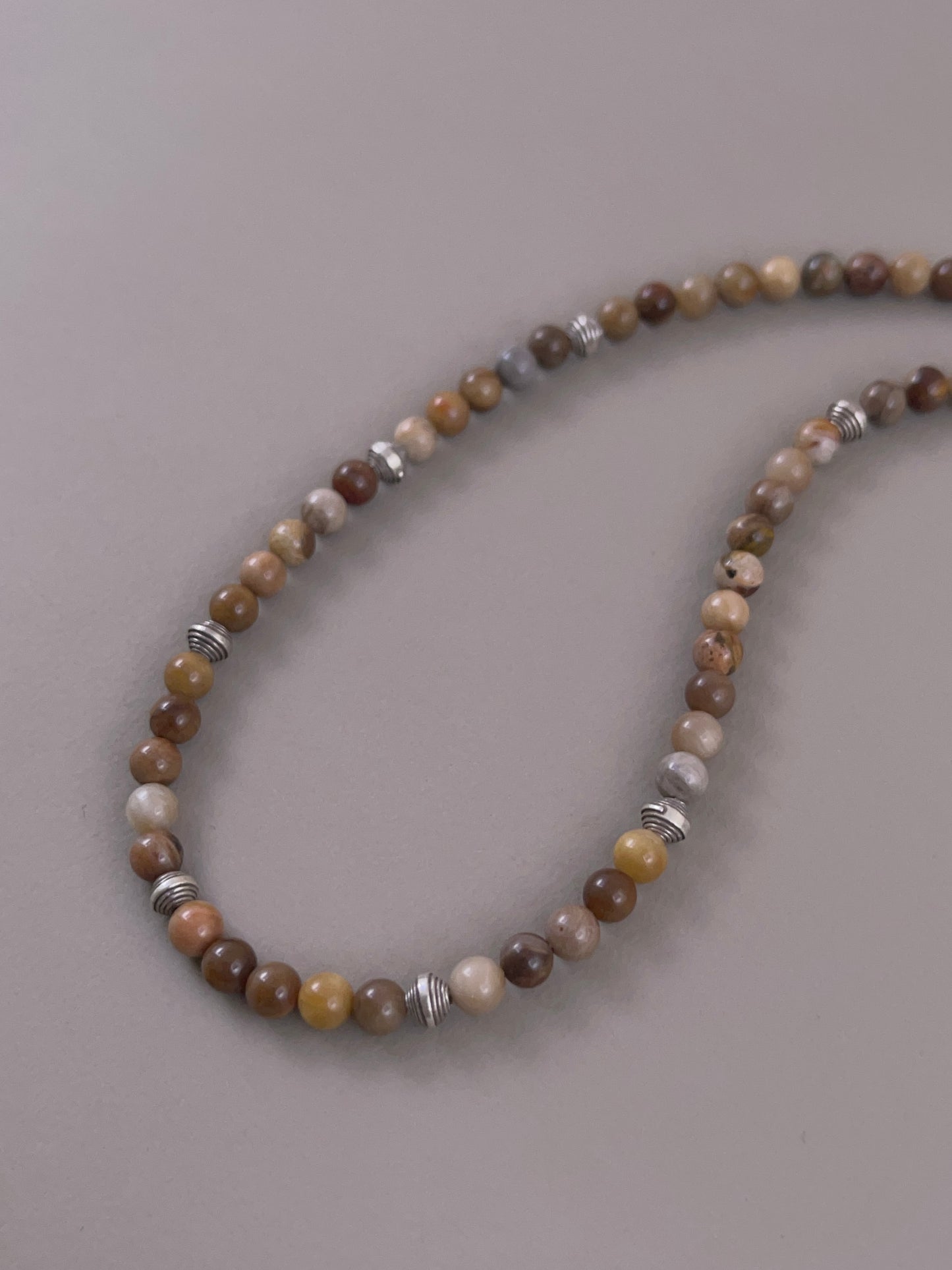 Petrified Wood Spiral Bead Necklace