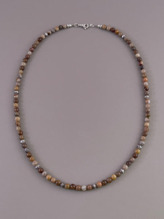 Petrified Wood Spiral Bead Necklace