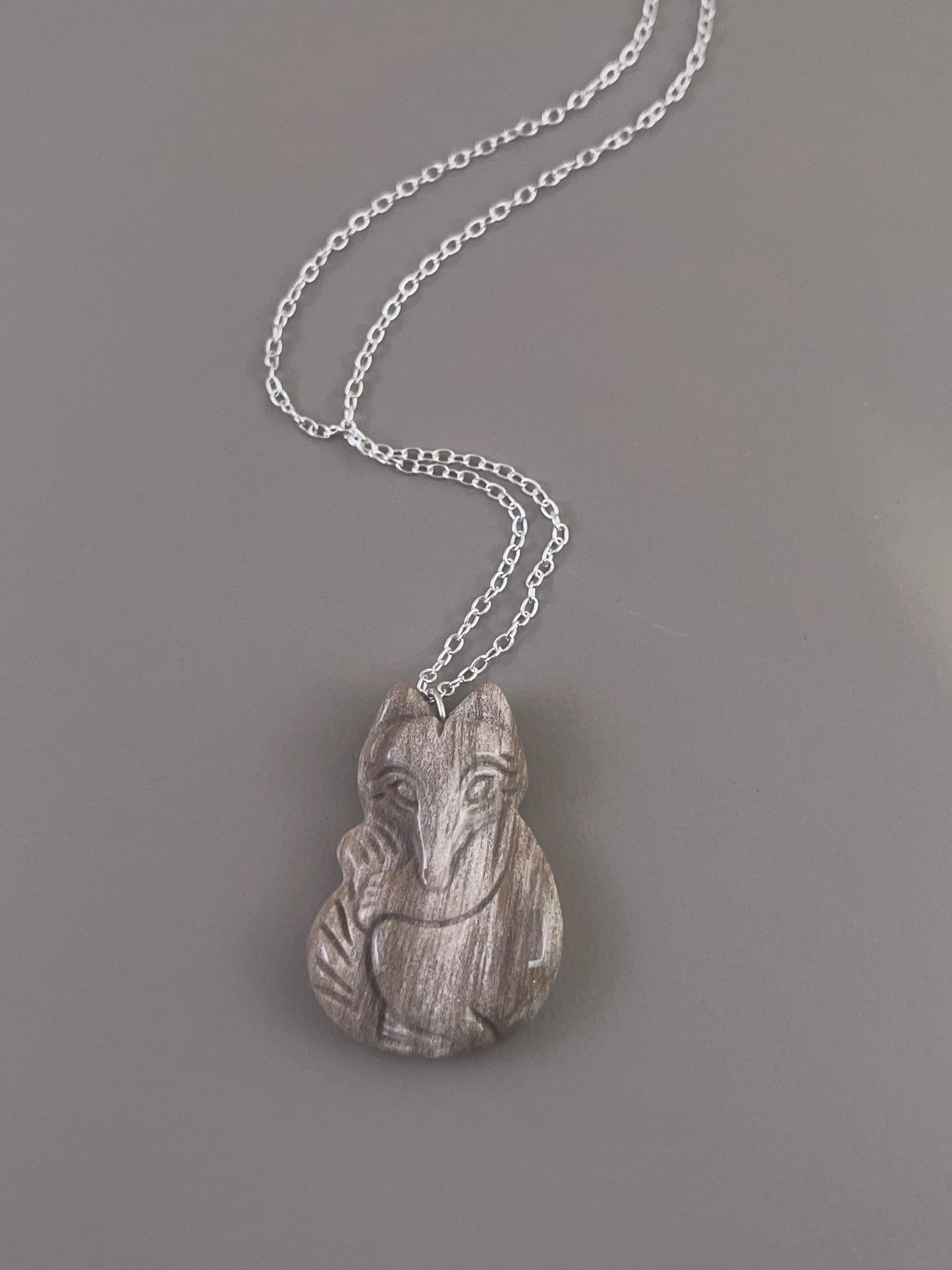 Petrified Wood Fox Necklace - Brown