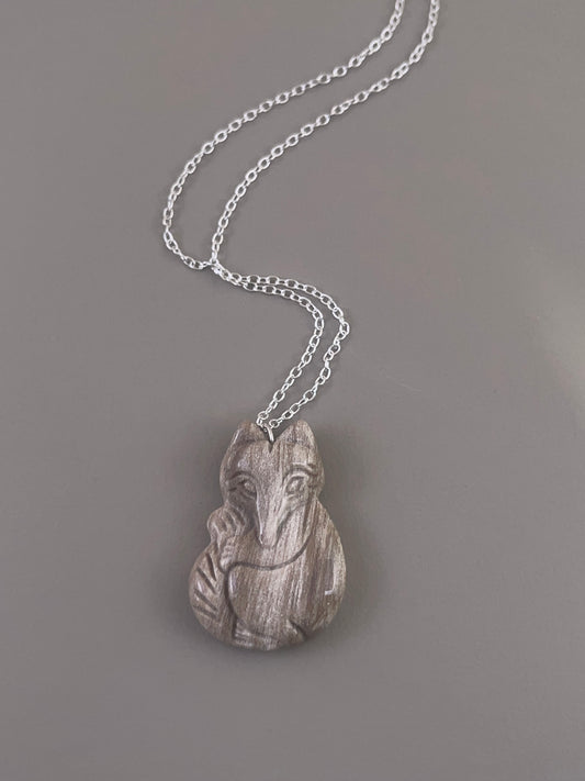 Petrified Wood Fox Necklace - Brown