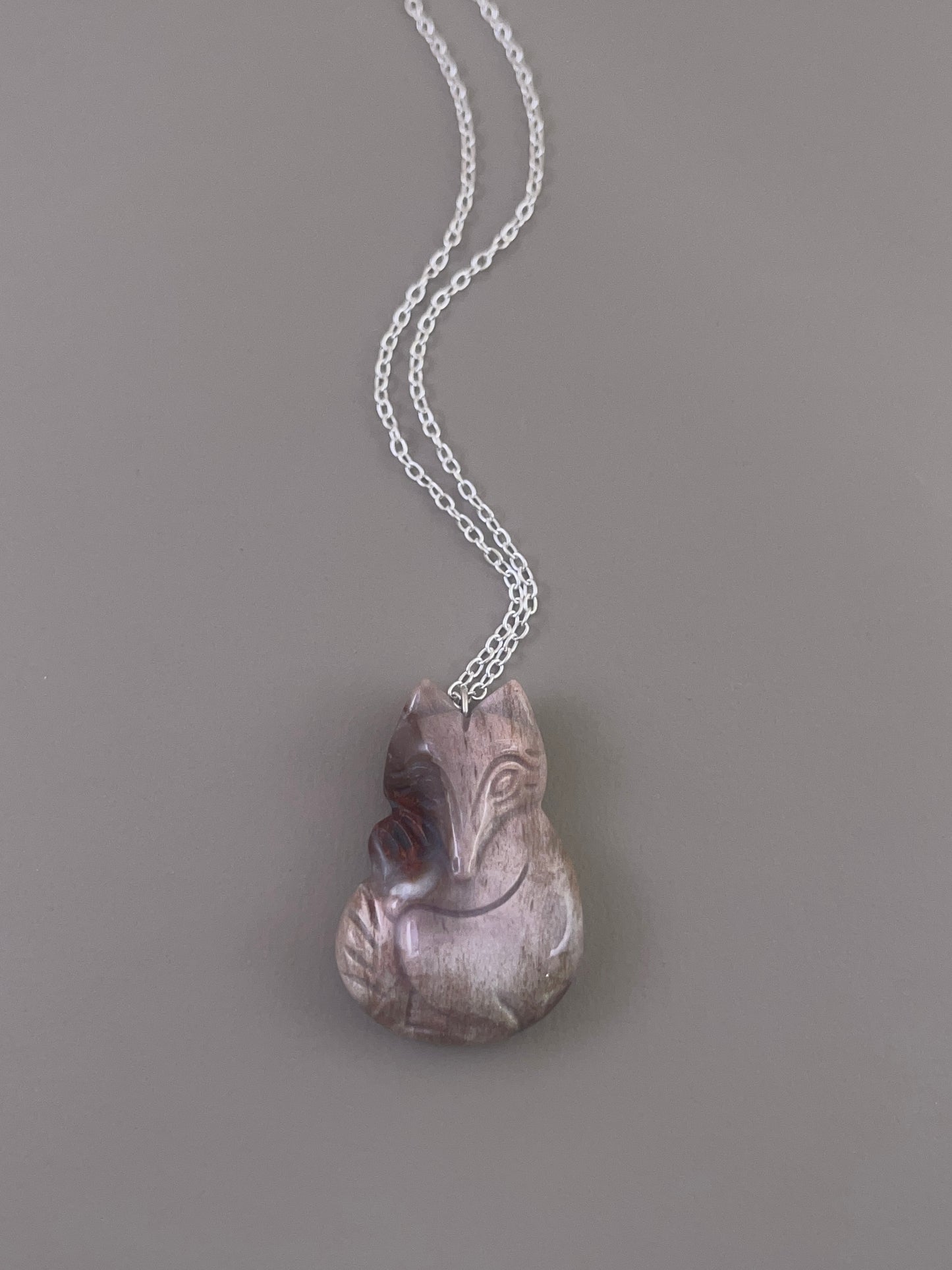 Petrified Wood Fox Necklace - Pink