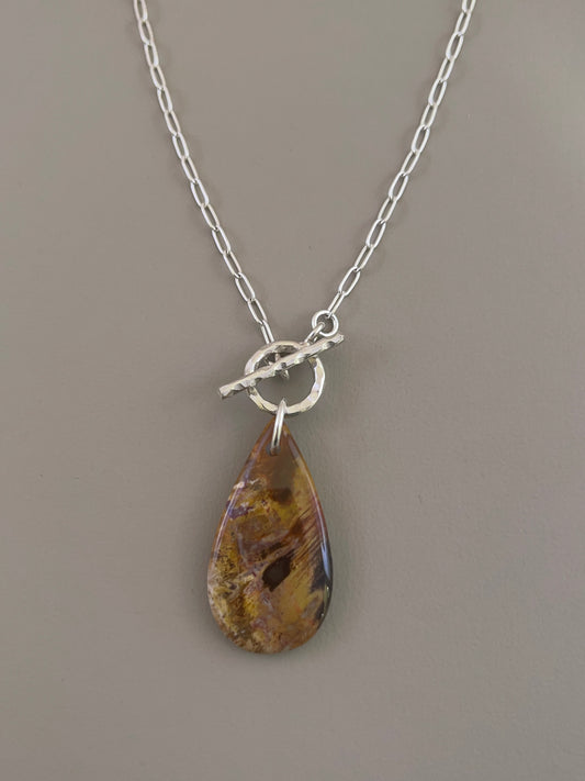 Petrified Wood Drop Necklace - 01
